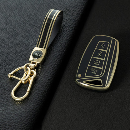 HYH2T1 Black-Gold Plating TPU Car Key Case Cover for Hyundai Tucson Creta IX25 Ix10 I20 I30 Verna Santa Fe Other Models