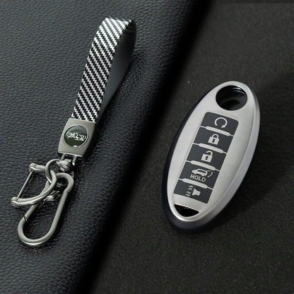 NIB6T1 Black-Metal Gray Plating Car Key Cover Silver Edge TPU Car Key Cover Keychain Fob Case Accessories for Nissan Note Qashqai Pathfinder Rogue Versa Infiniti Q50 Kia