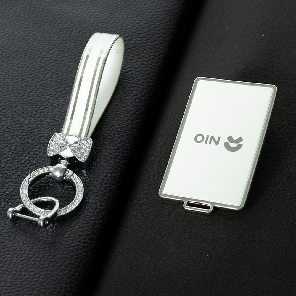 NOB2T1 White-Silver Plating TPU Car Key Case Cover Compatible with NIO ES6 card key cover, 2025 models ET5T/ES7/EC7/ES8/ET7 card holder NFC