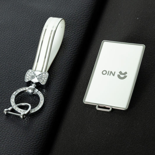 NOB2T1 White-Silver Plating TPU Car Key Case Cover Compatible with NIO ES6 card key cover, 2025 models ET5T/ES7/EC7/ES8/ET7 card holder NFC