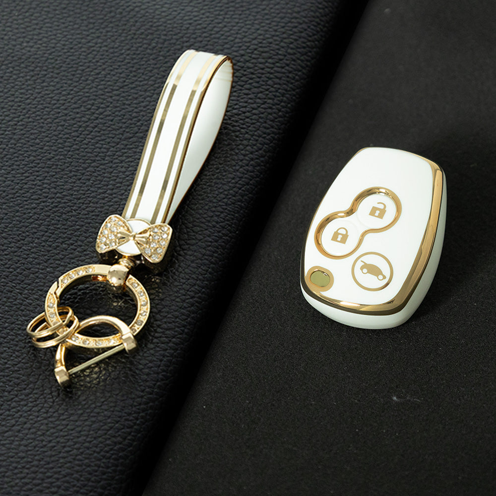 RED1T1 White-Gold Plating TPU Car Key Case Cover for Renault Koleos Kadjar Trafic Logan Dacia Modus