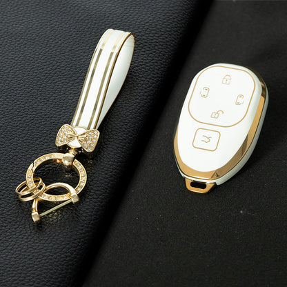 TRF1T1 White-Gold Plating TPU Car Key Cover for GAC New Energy Trumpchi Aion S V Y LX GS7 GS8 GM8 GS5 GA6 GM6