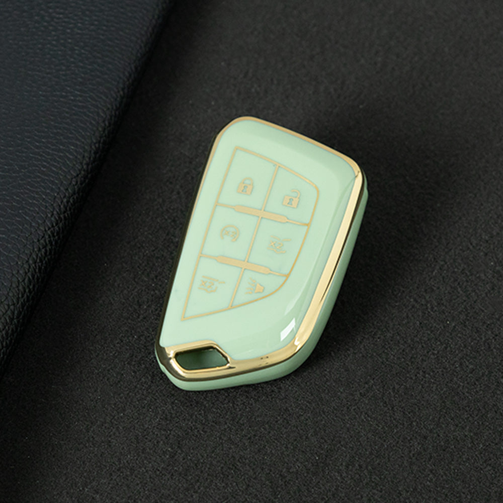 CAB2T1 Green-Gold Plating TPU Car Key Case for Cadillac ATS-L XTS XT4 XT5 XT6 CTS CT6 ATS 28T SRX Escalade