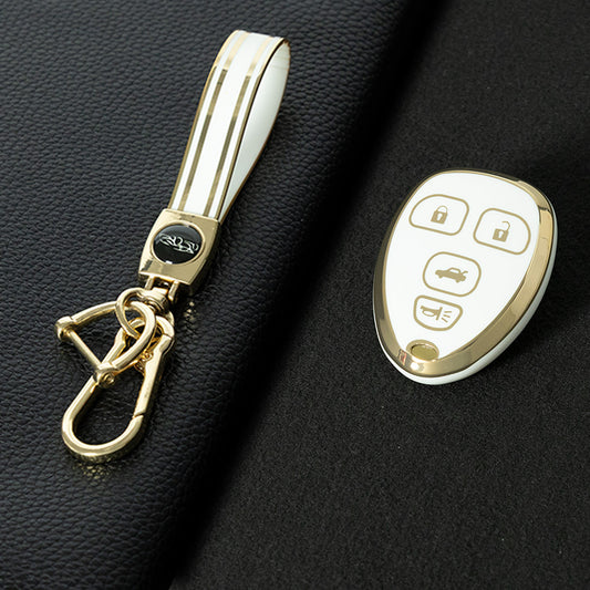 CEP1T1 White-Gold Plating TPU Car Key Case Cover for Chevrolet Tahoe Traverse GMC Cadillac