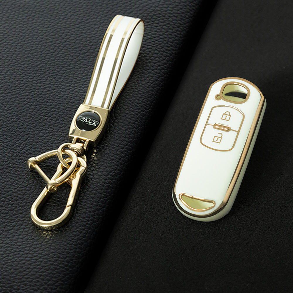 MAB2T1 White-Gold Plating TPU Car Key Case Fashion Key Fob Cover Protector for Mazda 2 3 5 6 BL BM GJ Atenza/Axela/Demio CX-3 CX3 CX-5 CX5 CX7 CX-9 CX8
