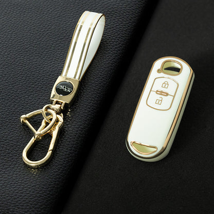 MAB2T1 White-Gold Plating TPU Car Key Case Fashion Key Fob Cover Protector for Mazda 2 3 5 6 BL BM GJ Atenza/Axela/Demio CX-3 CX3 CX-5 CX5 CX7 CX-9 CX8