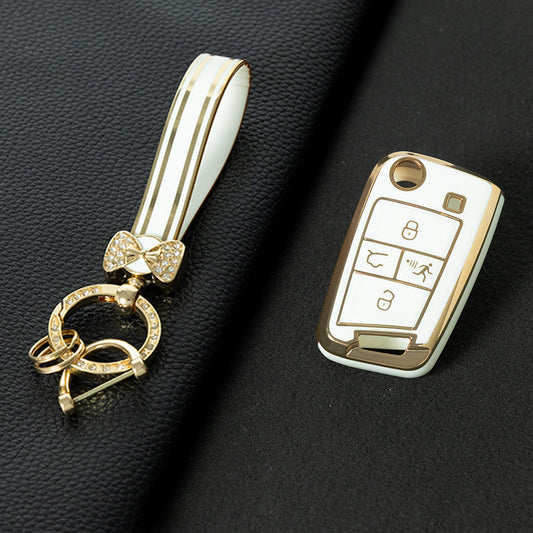 VOA2T1 White-Gold Plating Suitable for Volkswagen car key cover case Sagitar Tiguan L Bora polo Tayron Lavida Lamando Golf T-Roc TACQUA Tharu