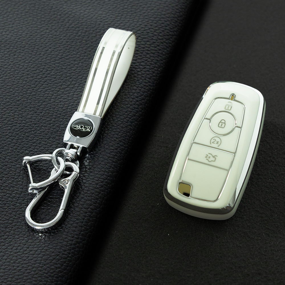 FOB3T1 White-Silver Plating Suitable for Mondeo Keycases, Ruiji Car Keychains, High-end Taurus Ruijie Fox Car Key Remote Control keychain