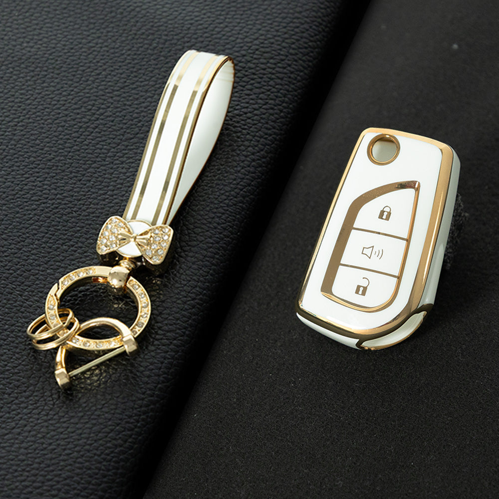 TOA4T1 White-Gold Plating TPU Car Key Case Cover for Toyota Hilux Yaris RAV4 Corolla Avensis Aygo Verso Scion TC Auris