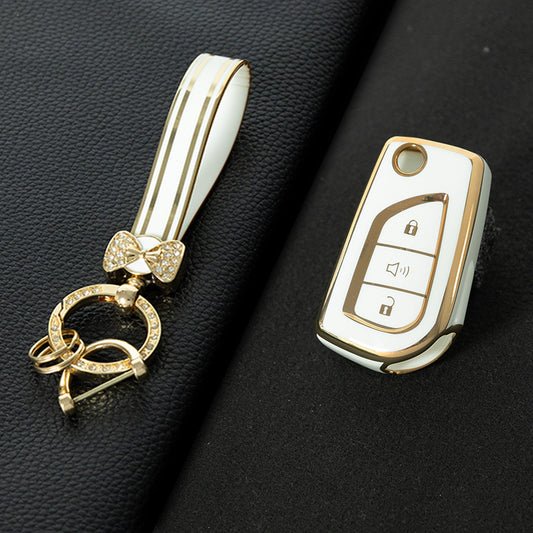 TOA4T1 White-Gold Plating TPU Car Key Case Cover for Toyota Hilux Yaris RAV4 Corolla Avensis Aygo Verso Scion TC Auris
