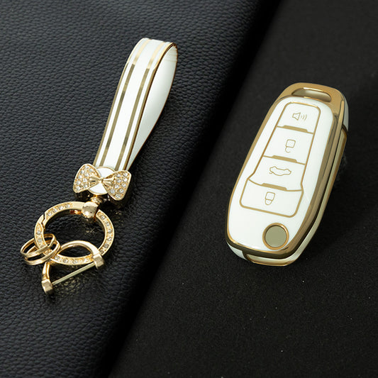 FOA7T1 White-Gold Plating Car Key Cover for Ford Fusion Fiesta Escort Mondeo Everest Ranger