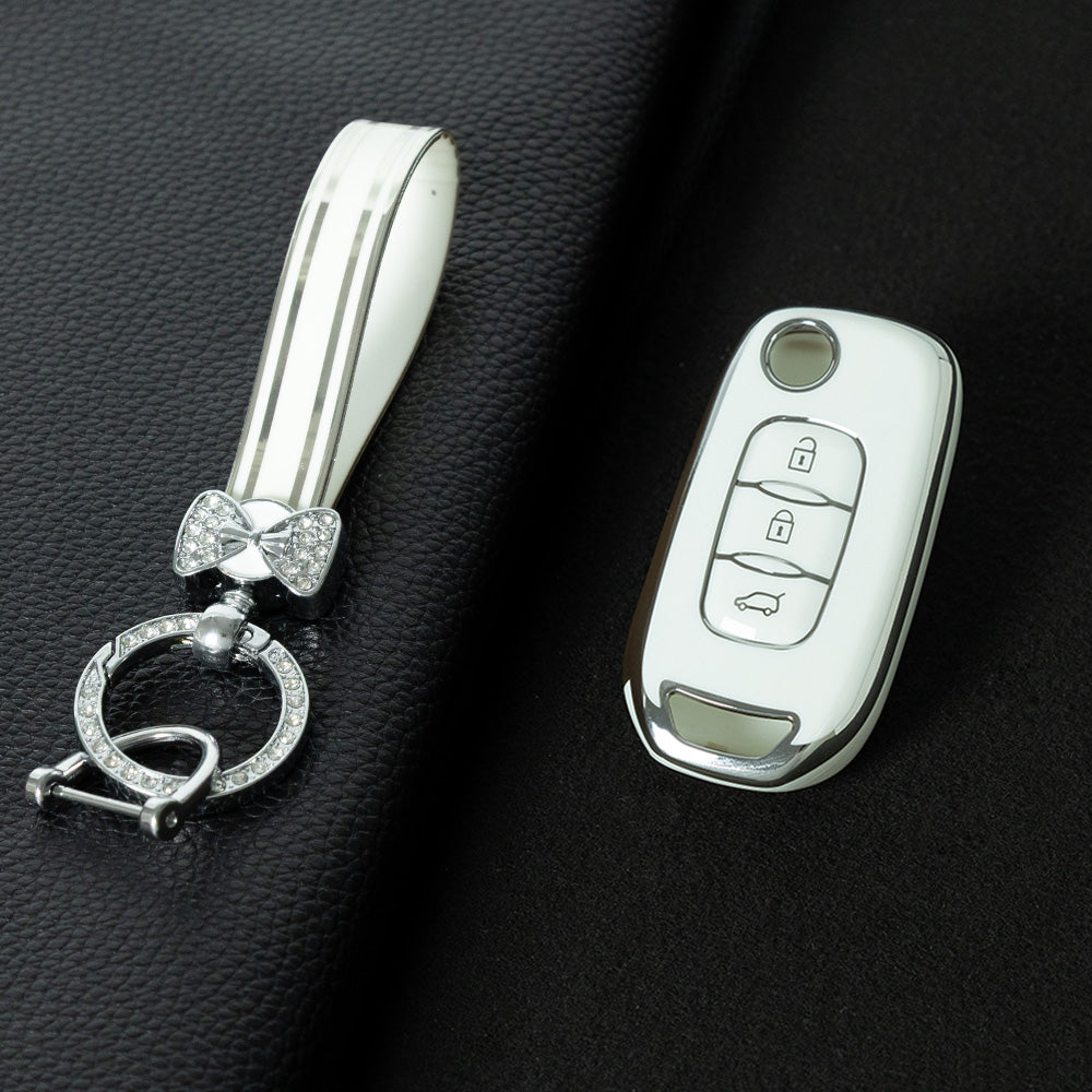 REB1T1 White-Silver Plating Car Key Cover For Renault 3-Button Flip Fob Key Shell Case Remote Cover for Clio Twingo Megane Scenic Laguna Espace Kangoo Safrane Cars
