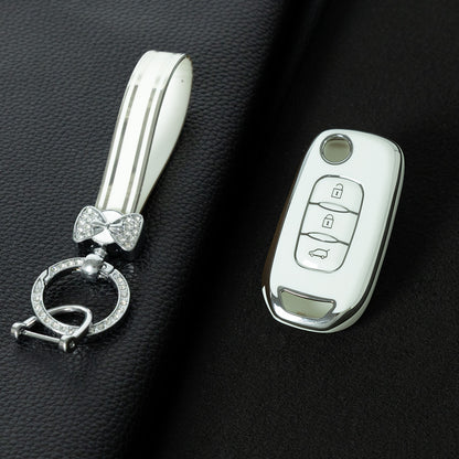 REB1T1 White-Silver Plating Car Key Cover For Renault 3-Button Flip Fob Key Shell Case Remote Cover for Clio Twingo Megane Scenic Laguna Espace Kangoo Safrane Cars