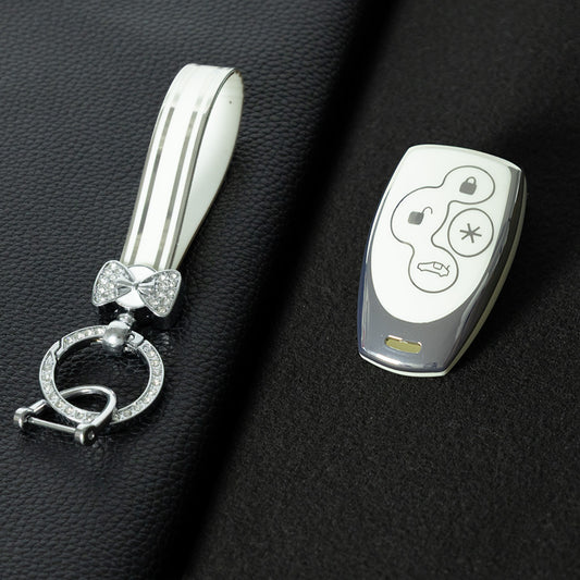 UNZ1T1 White-Silver Plating TPU Car Key Case Cover for Universal Refit Llave Creative Anti Fall Wear Resisting Auto Accessory