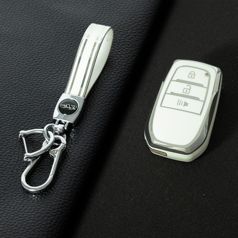 TOC5T1 White-Silver Plating TPU Car Key Case Cover For Toyota Yaris Rav4 Corola CHR Camry