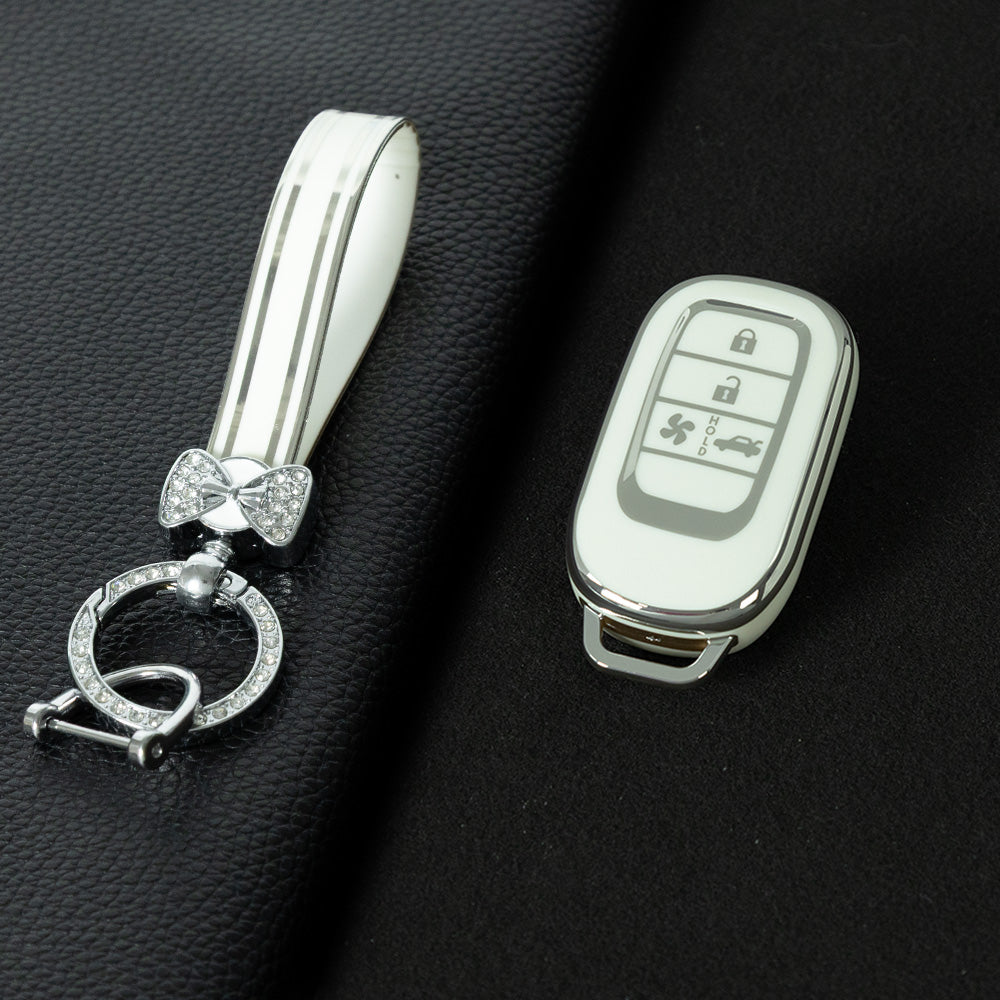 HOB5T1 White-Silver Plating TPU Car Key Case Cover for 2025 NEW Honda NBOX JF5 Accord Civic CRV XRV Haoying Elysion