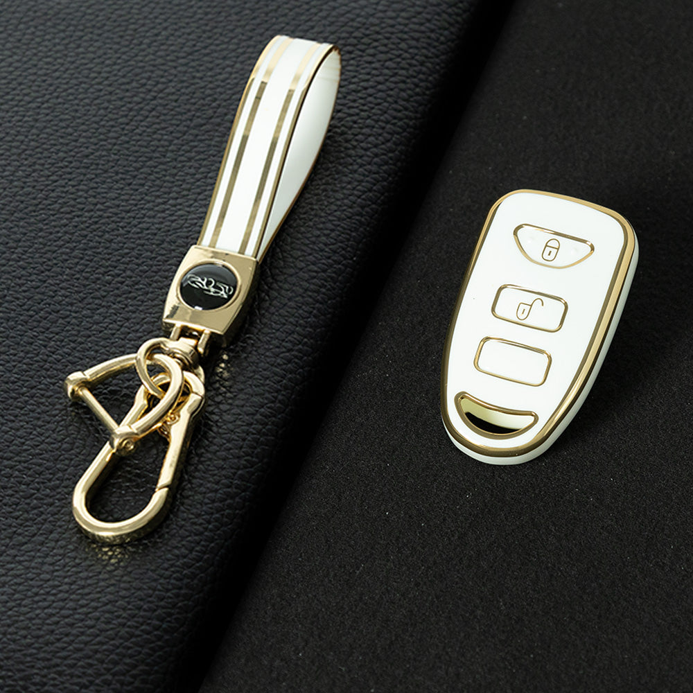 HYJ1T1 White-Gold Plating TPU Car Key Case Cover Shell for KIA for Hyundai Tucson SONATA Santa Fe Rohens Coupe Cerat