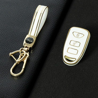HYJ1T1 White-Gold Plating TPU Car Key Case Cover Shell for KIA for Hyundai Tucson SONATA Santa Fe Rohens Coupe Cerat