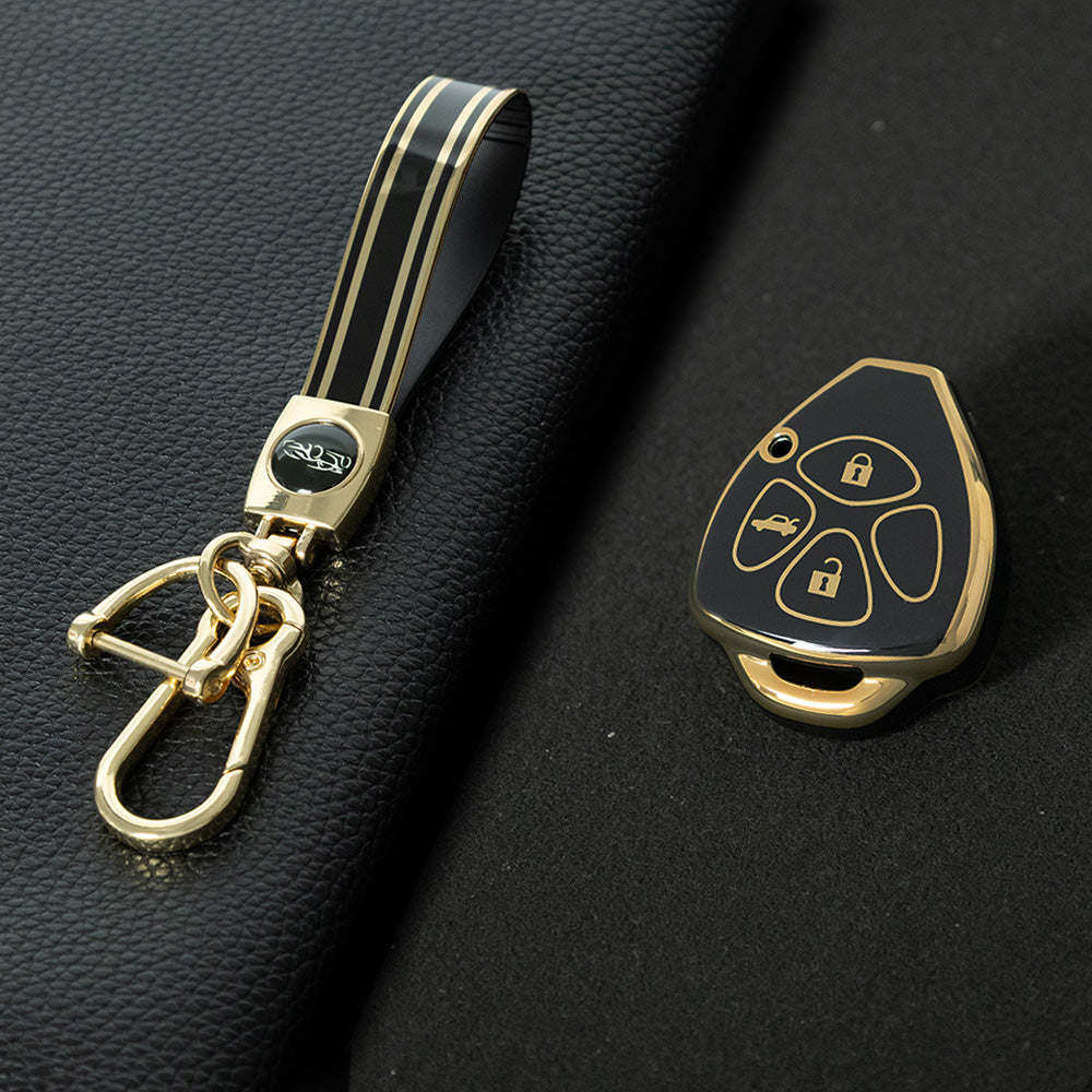 TOT3T1 Black-Gold Plating Remote Key Shell TPU Material Car Key Case Full Protection Cover Keyless Compatible with Toyota Camry Corolla Crown Reiz Rav4