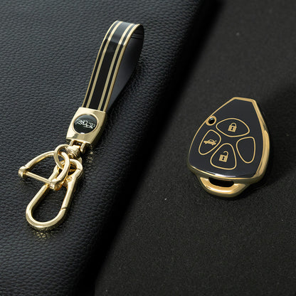 TOT3T1 Black-Gold Plating Remote Key Shell TPU Material Car Key Case Full Protection Cover Keyless Compatible with Toyota Camry Corolla Crown Reiz Rav4