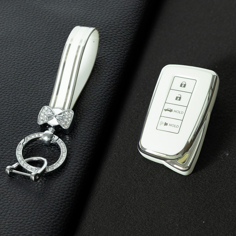 LEA7T1 White-Silver Plating TPU Car Key Case Cover 2014-Up Lexus RX IS ES GS LS NX RS GX LX RC LC