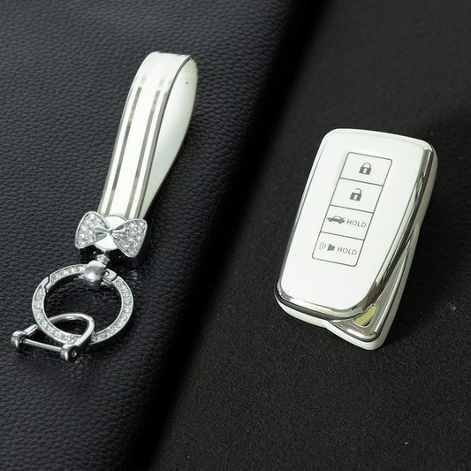 LEA7T1 White-Silver Plating TPU Car Key Case Cover 2014-Up Lexus RX IS ES GS LS NX RS GX LX RC LC