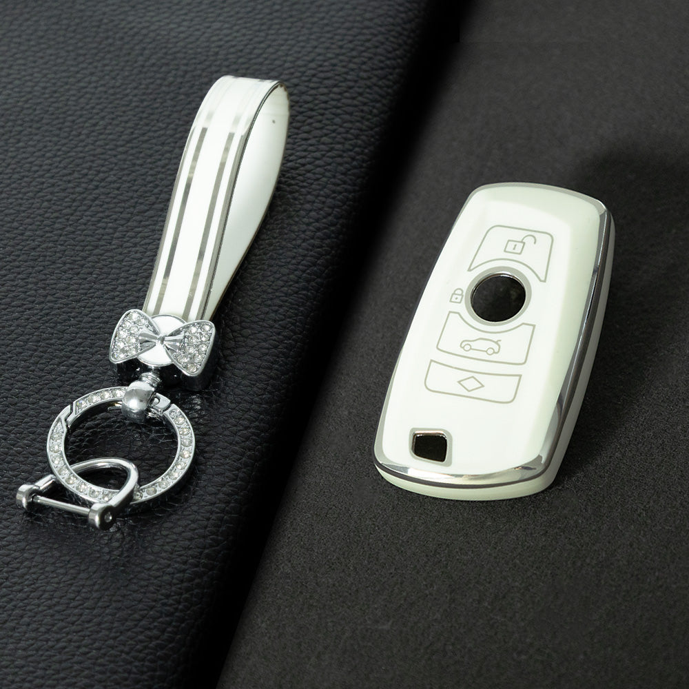 BMC1T1 White-Silver Plating Car Key Cover BMW Car Key Case Cover TPU Flip Remote Accessory for 1 2 3 4 5 6 7 X3 X4 X5 X6 F36 F25 F26 F30 F34 F10 F07 F20 Z10 G30