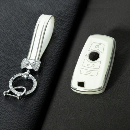 BMC1T1 White-Silver Plating Car Key Cover BMW Car Key Case Cover TPU Flip Remote Accessory for 1 2 3 4 5 6 7 X3 X4 X5 X6 F36 F25 F26 F30 F34 F10 F07 F20 Z10 G30
