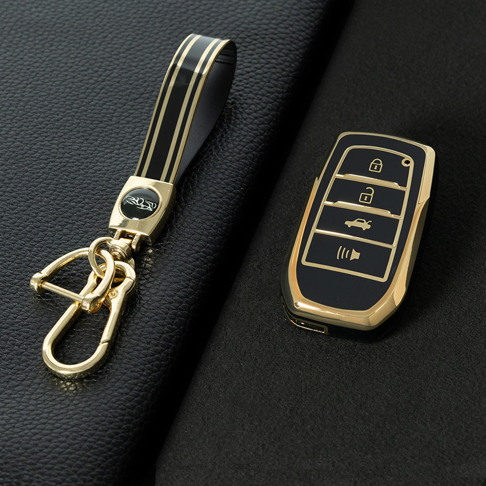 TOC6T1 Black-Gold Plating TPU Car Key Case Cover Fob for Toyota Corolla RAV4 CHR Camry Crown Auris Land Cruiser 200 Prado Protector Shell Accessories