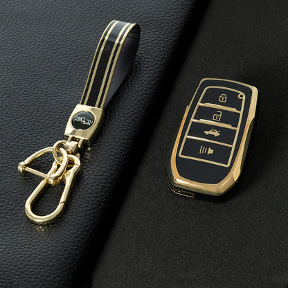TOC6T1 Black-Gold Plating TPU Car Key Case Cover Fob for Toyota Corolla RAV4 CHR Camry Crown Auris Land Cruiser 200 Prado Protector Shell Accessories