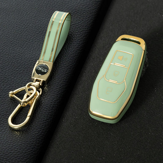 FOU1T1 Green-Gold Plating TPU Car Key Cover Case for Ford Focus 3 ST Mondeo 5 MK5 Mustang F-150 Explorer Edge Fiesta Kuga MK3