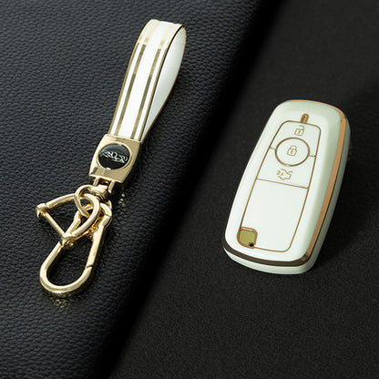 FOB1T1 White-Gold Plating TPU Car Key Case Cover Holder for Ford Fusion Edge Mustang Explorer F150 F250 F350