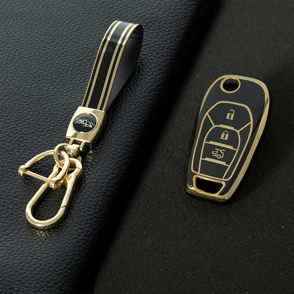 CEE1T1 Black-Gold Plating TPU Key Cover for Chevrolet Cruze Aveo Trax Sail Malibu