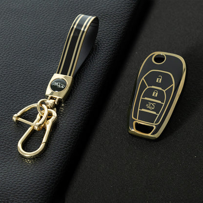 CEE1T1 Black-Gold Plating TPU Key Cover for Chevrolet Cruze Aveo Trax Sail Malibu