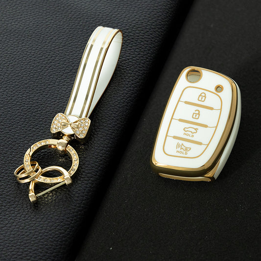 HYF3T1 White-Gold Plating TPU Car Key Case Cover for Hyundai Elantra Sonata Kia Forte Optima Spectra