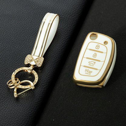 HYF3T1 White-Gold Plating TPU Car Key Case Cover for Hyundai Elantra Sonata Kia Forte Optima Spectra