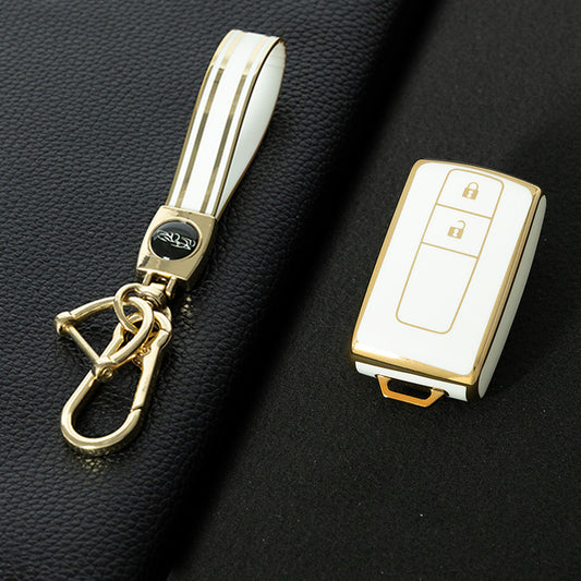 TOF1T1 White-Gold Plating TPU Car Key Case Cover for Toyota Prius Corolla 2004 2005 2006 2007 2008 2009 Verso Camry