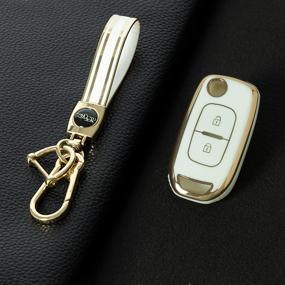 REL1T1 White-Gold Plating TPU Car Key Case Cover for Renault Kadjar Captur Megane Sandero Stepway Logan Clio 5 2022 Arkana 2020 2021 Kwid 2023