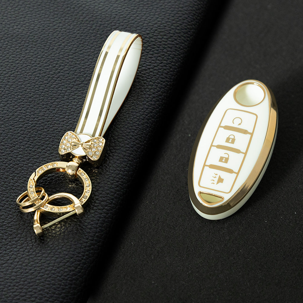 NIB7T1 White-Gold Plating TPU Car Key Case Cover for Nissan Qashqai X-Trail T32 T31 Juke J10 J11 Kicks Tiida Pathfinder