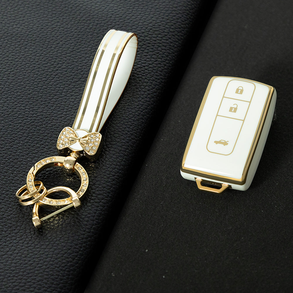 TOF3T1 White-Gold Plating TPU Car Key Case Cover for Toyota Prius Corolla 2004 2005 2006 2007 2008 2009 Verso Camry