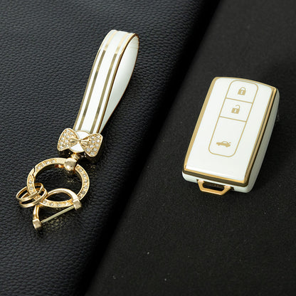 TOF3T1 White-Gold Plating TPU Car Key Case Cover for Toyota Prius Corolla 2004 2005 2006 2007 2008 2009 Verso Camry