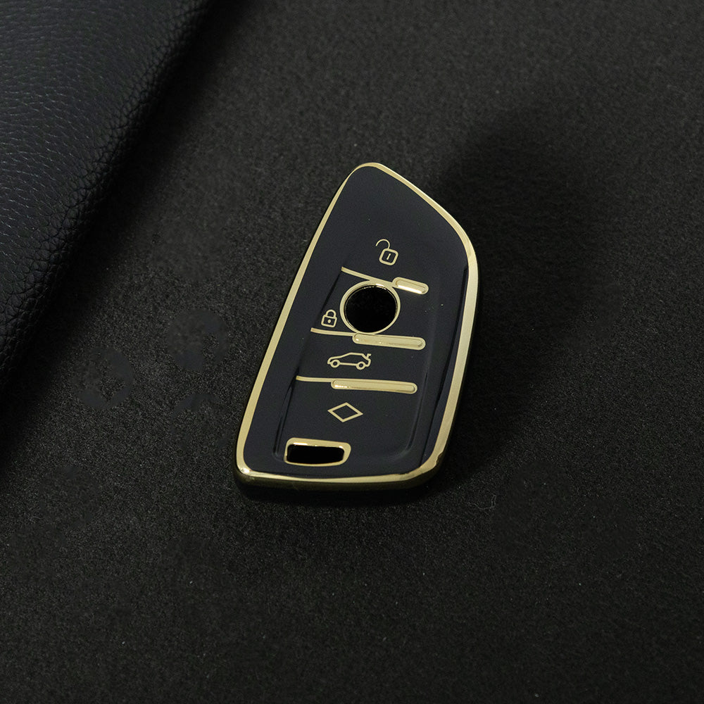 BMB1T1 Black-Gold Plating Car Key Cover For BMW 1 2 3 4 5 6 7 Series X1 X2 X3 X5 X6 X7 Smart Key Ring Holder Keychain Car Accessories
