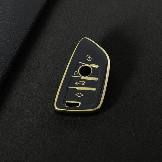 BMB1T1 Black-Gold Plating Car Key Cover For BMW 1 2 3 4 5 6 7 Series X1 X2 X3 X5 X6 X7 Smart Key Ring Holder Keychain Car Accessories