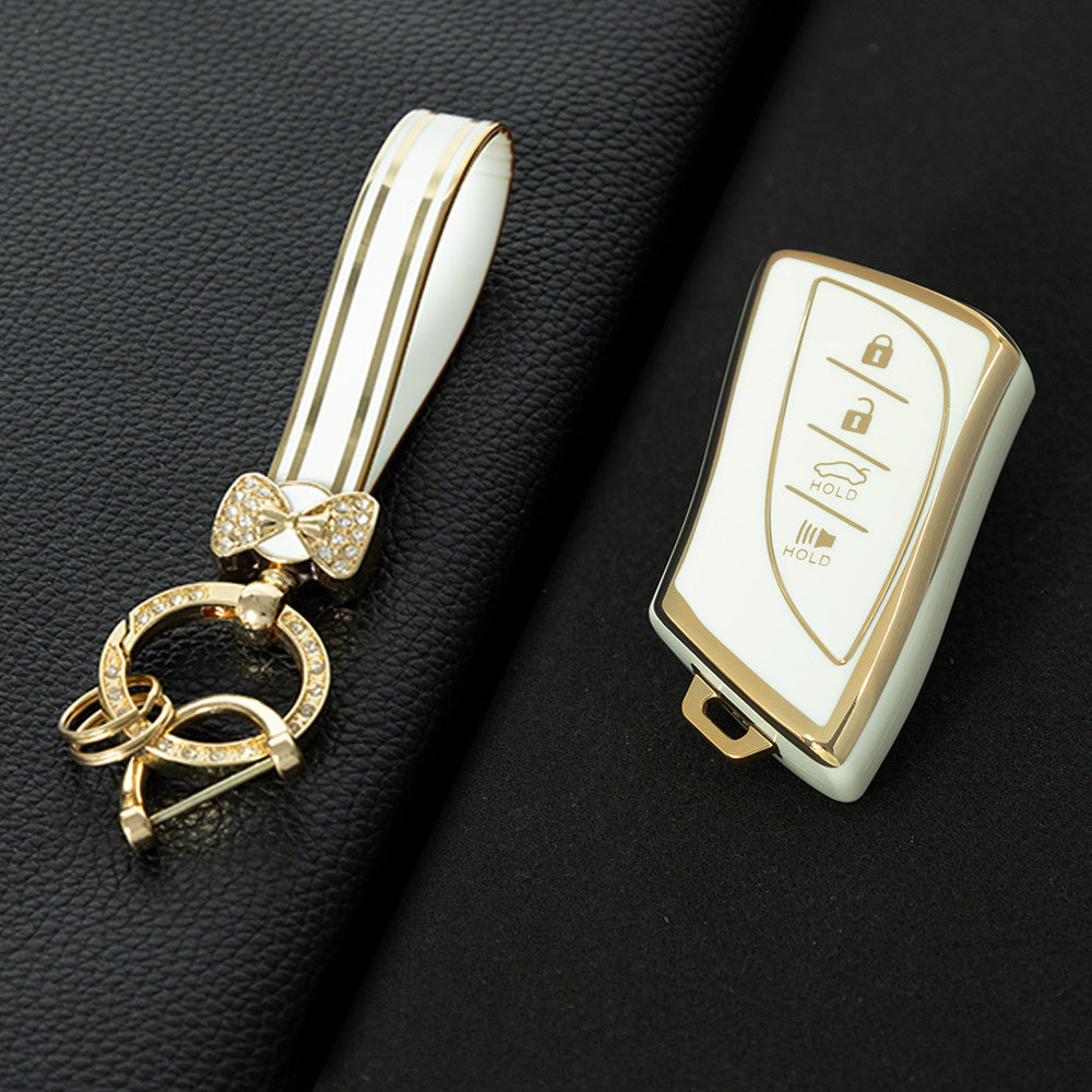 LEB2T1 White-Gold Plating TPU Car Key Cover for Lexus 2018-2024 ES200 ES350 LC500 LS500 UX200 ES300h GX460 RX350h NX450