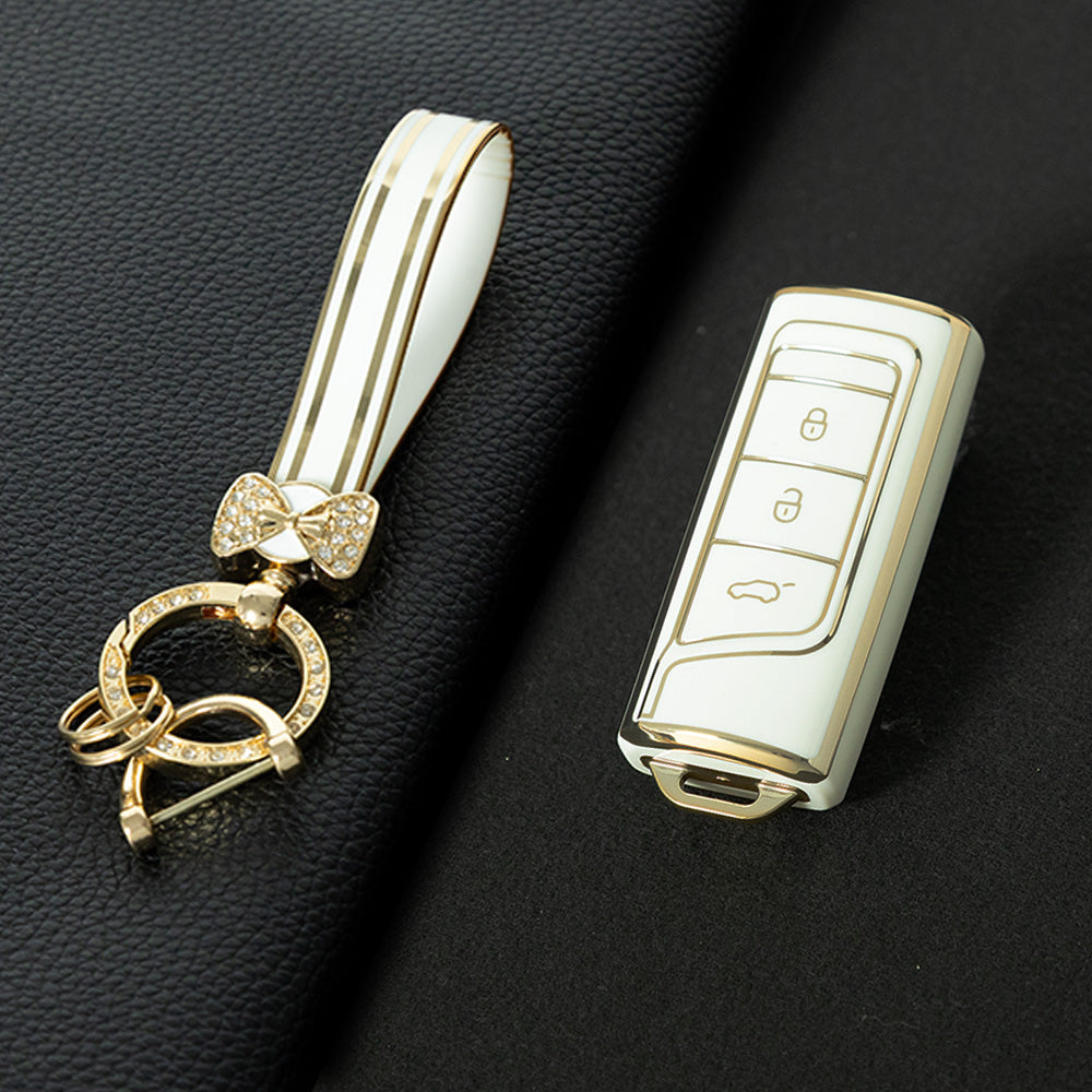 TRG1T1 White-Gold Plating TPU Car Key Cover for Trumpchi GS3 GS4 GA3 GA4 GA8