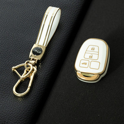 TOP5T1 White-Gold Plating TPU Car Key Cover Case for Toyota Corolla Camry Prado Highlander