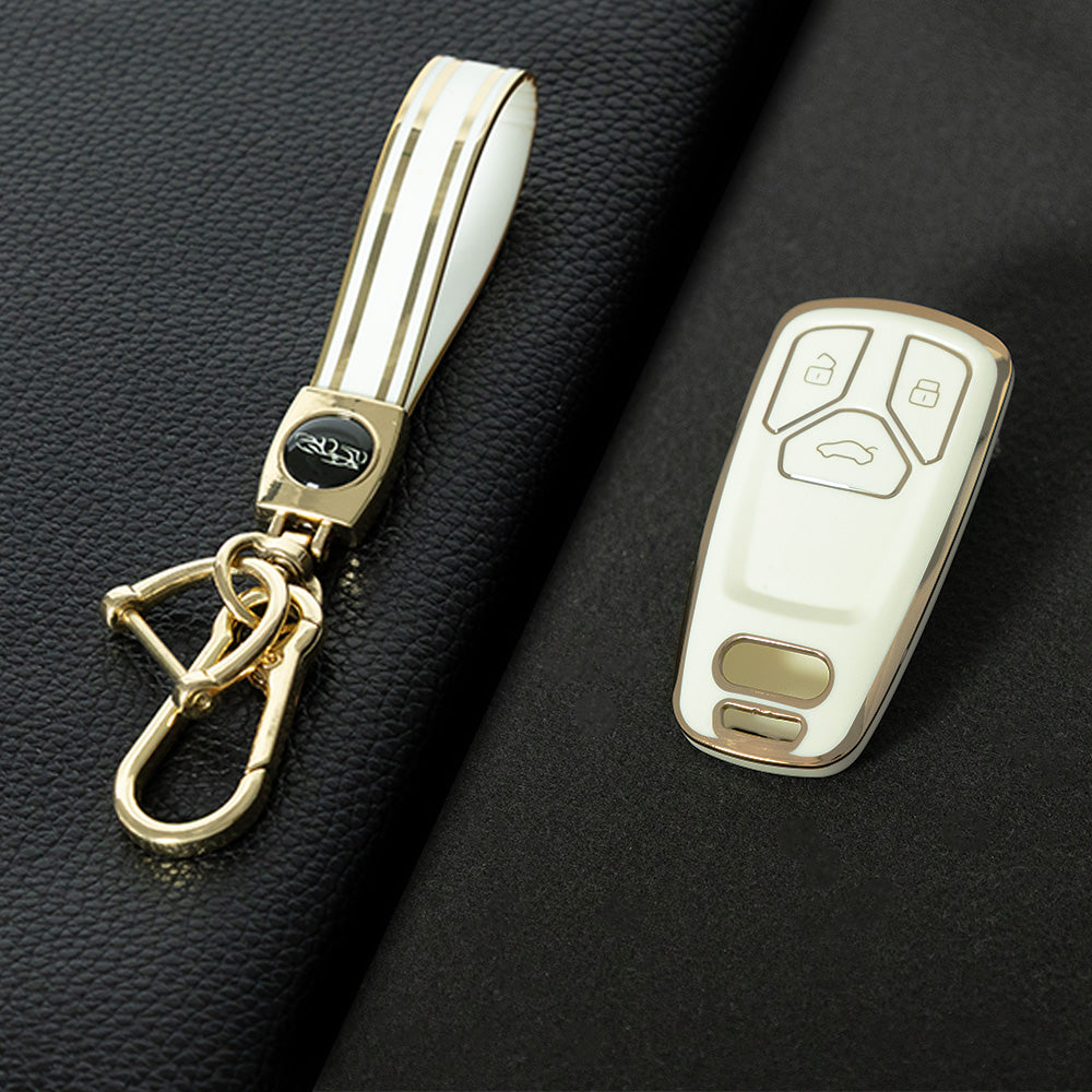 AUA1T1 White-Gold Plating Car Key Cover For Audi A6 A5 Q7 S4 S5 A4 B9 Q7 A4L 4M 8W Q5 TT TTS RS 8S Coupe 2016 2017 2018 Accessories Fashion TPU Car Key Case Cover