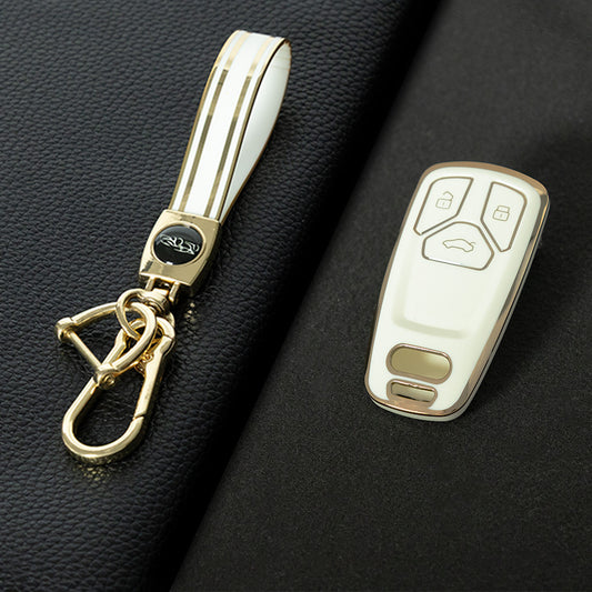AUA1T1 White-Gold Plating Car Key Cover For Audi A6 A5 Q7 S4 S5 A4 B9 Q7 A4L 4M 8W Q5 TT TTS RS 8S Coupe 2016 2017 2018 Accessories Fashion TPU Car Key Case Cover
