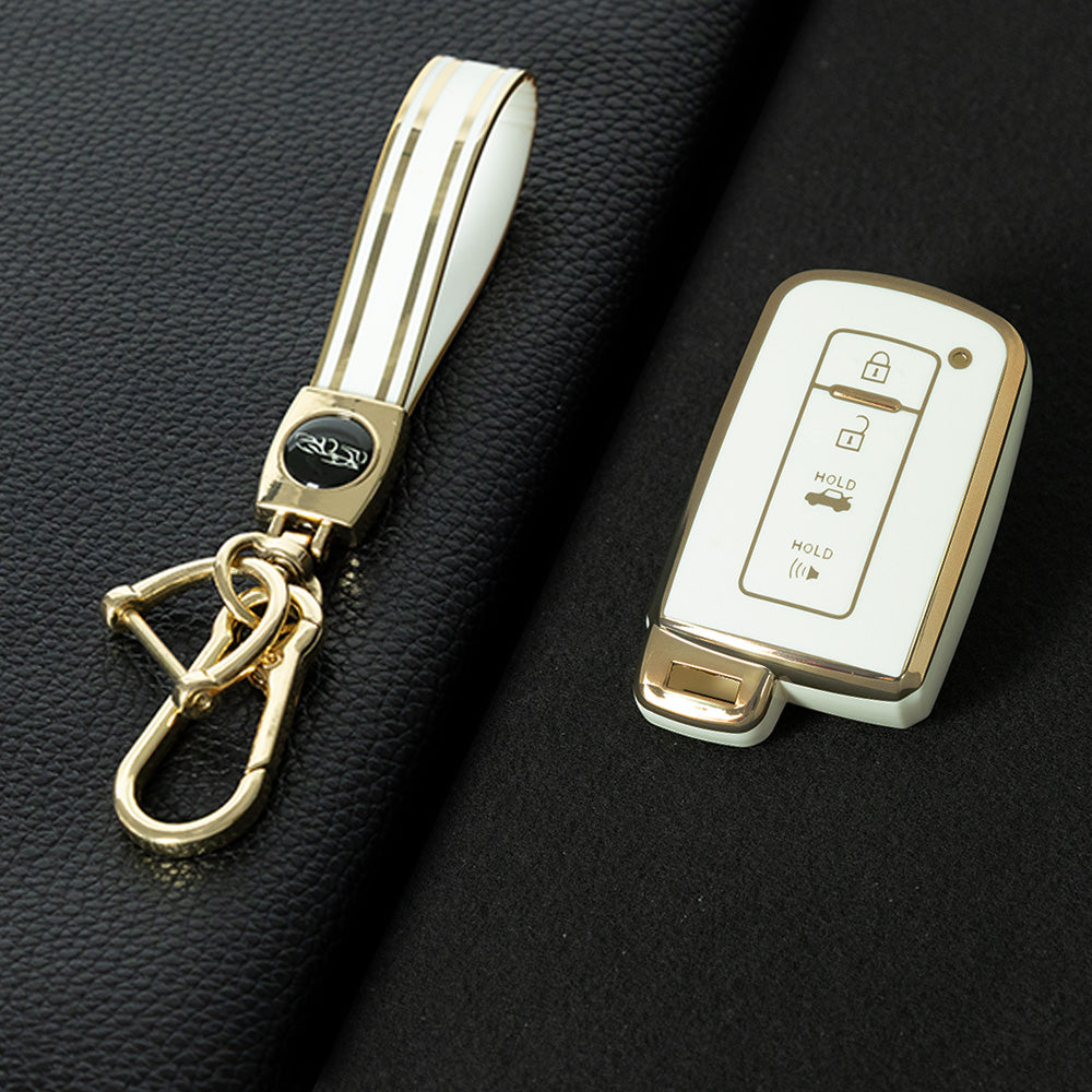TOD6T1 White-Gold Plating Car Key Cover For Toyota Camry TPU Car Key Case Cover Bag Shell Fob Protector 4 Button TPU Car Remote Key Fob Cover Case