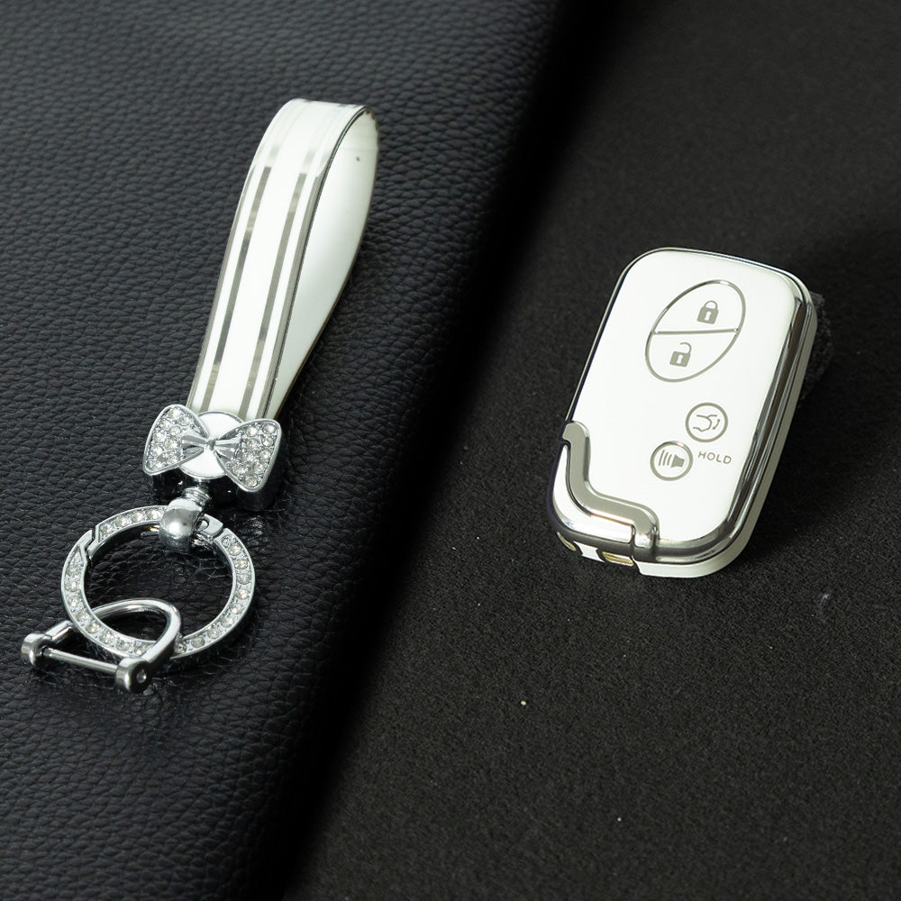 LEC7T1 White-Silver Plating TPU Car Key Case Cover for Lexus CT200H GX400 GX460 IS250 IS300C RX270 ES240 ES350 LS460 GS300 450h 460h